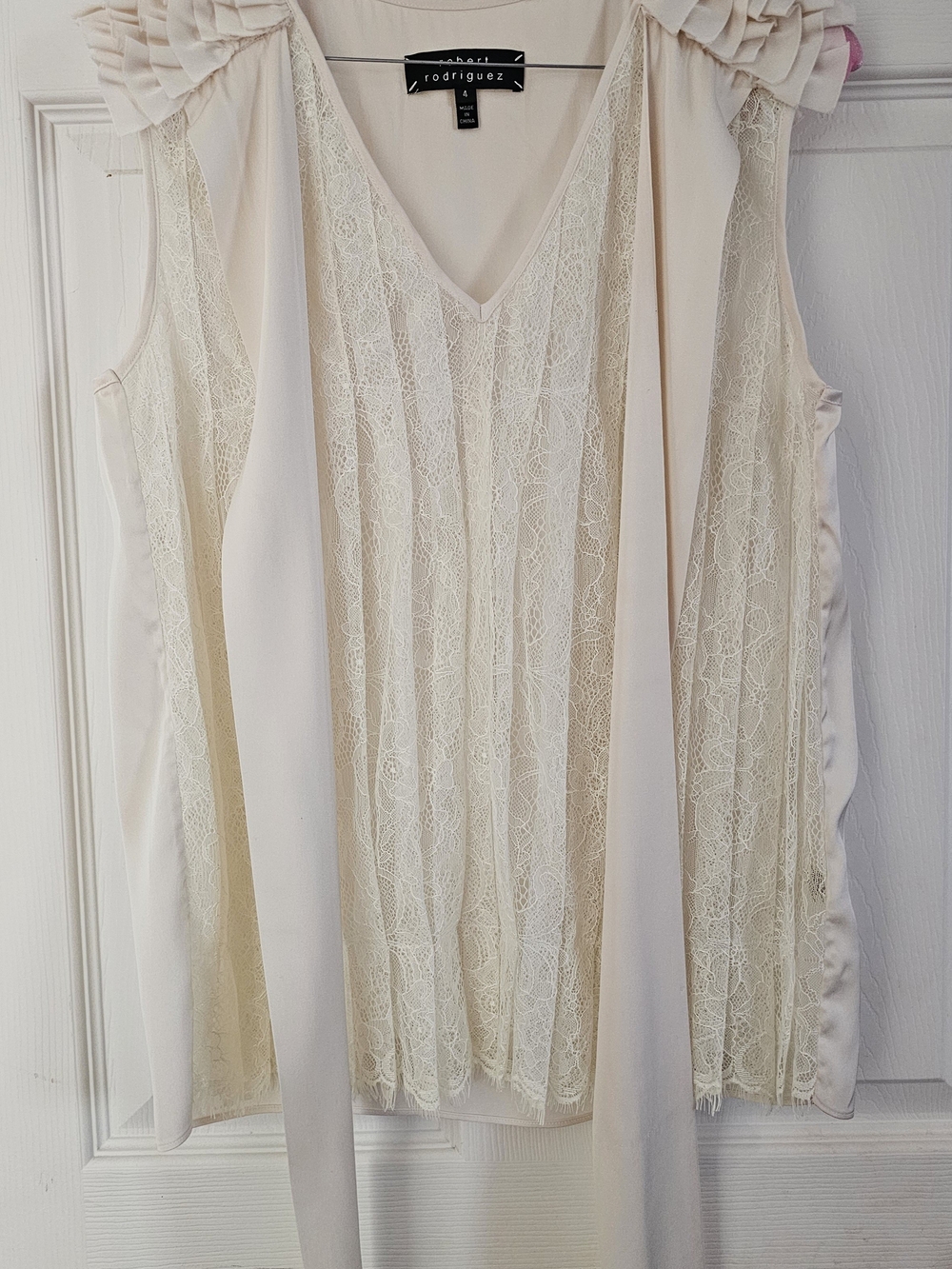 Robert Rodriguez Silk & Lace Tie Front Blouse Top Ivory Cream Size 4